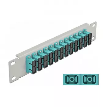 Fiber Optic Patch Panel DeLOCK 10 inch 12 Port SC Duplex Aqua 1U Grey