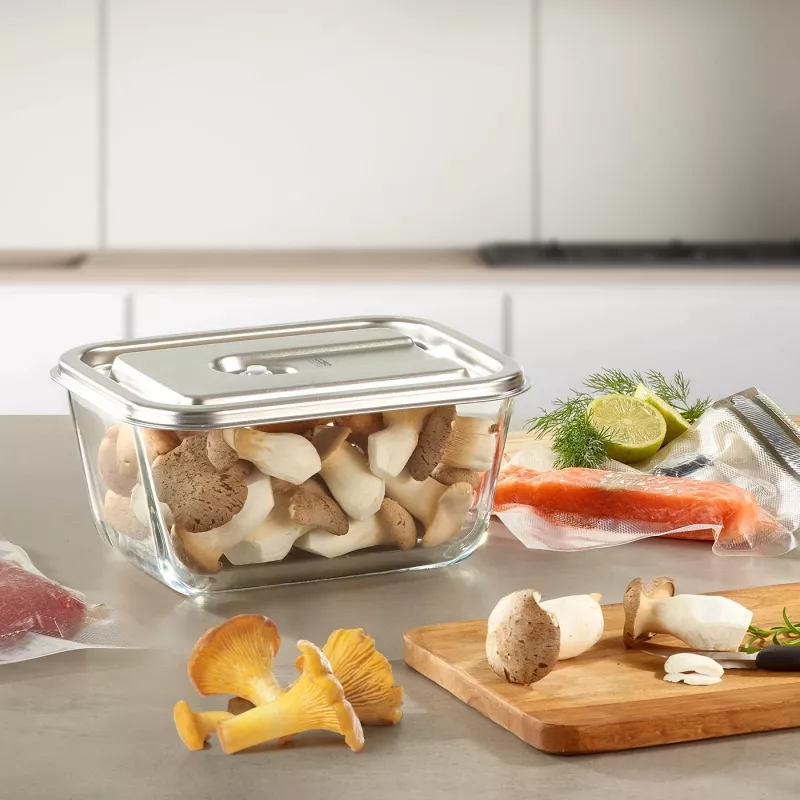 Caso Glass Vacuum Container with Plastic Lid | VacuBoxx Stainless Steel XL | Transparent