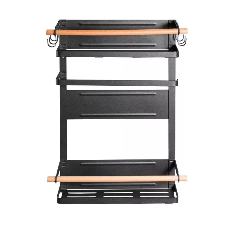 MACLEAN MC-910 Magnetic Kitchen Shelf Organizer with Towel Bar and 5 Hooks, Black, 5 kg Load Capacity
