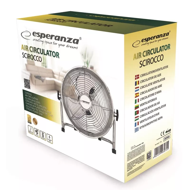 Table fan ESPERANZA EHF005 Scirocco 12 inch — 3 speeds, 36 cm diameter, chrome, 50 W