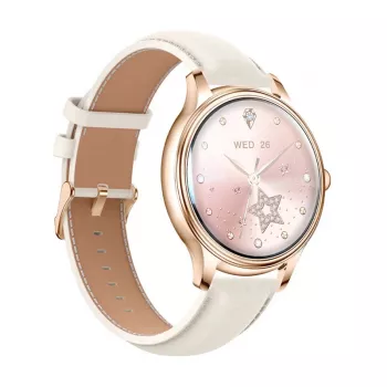 Smartwatch Colmi L28 with Gold Case and Gold Leather Strap