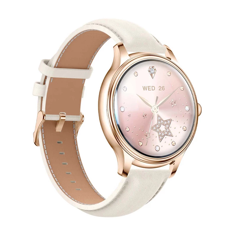 Smartwatch Colmi L28 with Gold Case and Gold Leather Strap