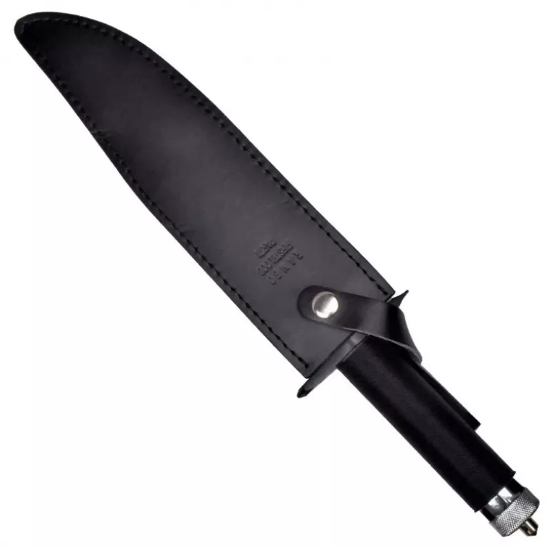 Fixed survival knife cinema classic CC-H2 — 400 mm overall, 250 mm steel blade, smooth and serrated, black handle, includes leather scabbard
