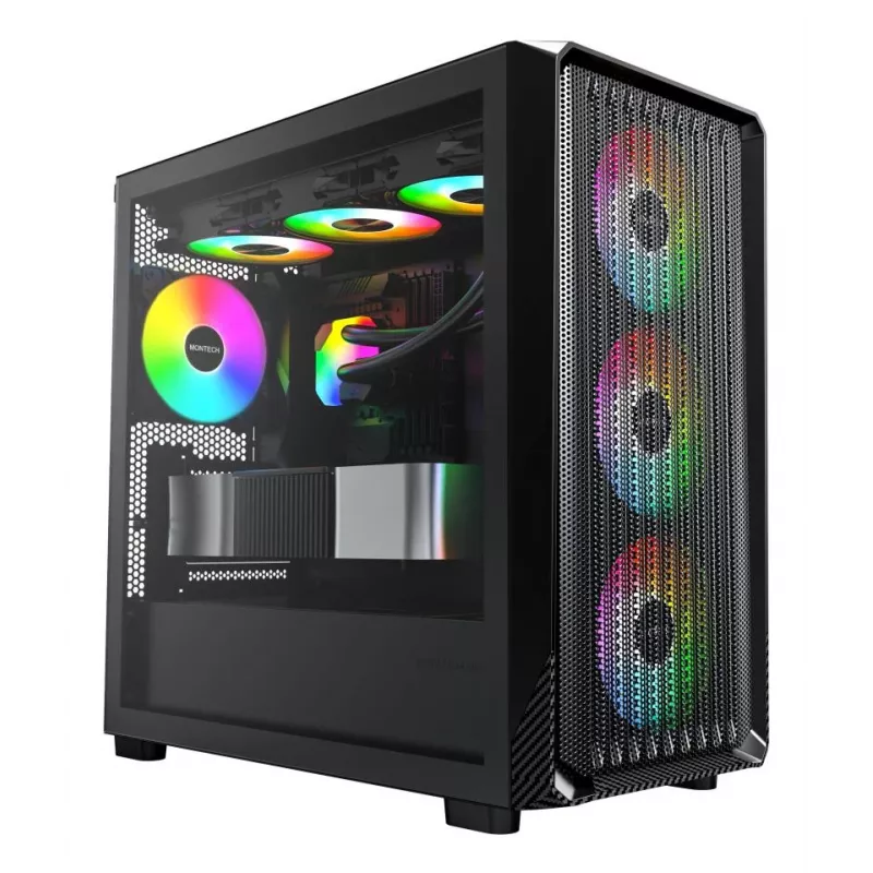 Montech X5M (B) Micro Tower PC case — Micro‑ATX/Mini‑ITX, 3x120mm front, 1x120mm rear, supports ATX PSU, 2x3.5 inch + 4x2.5 inch, Black