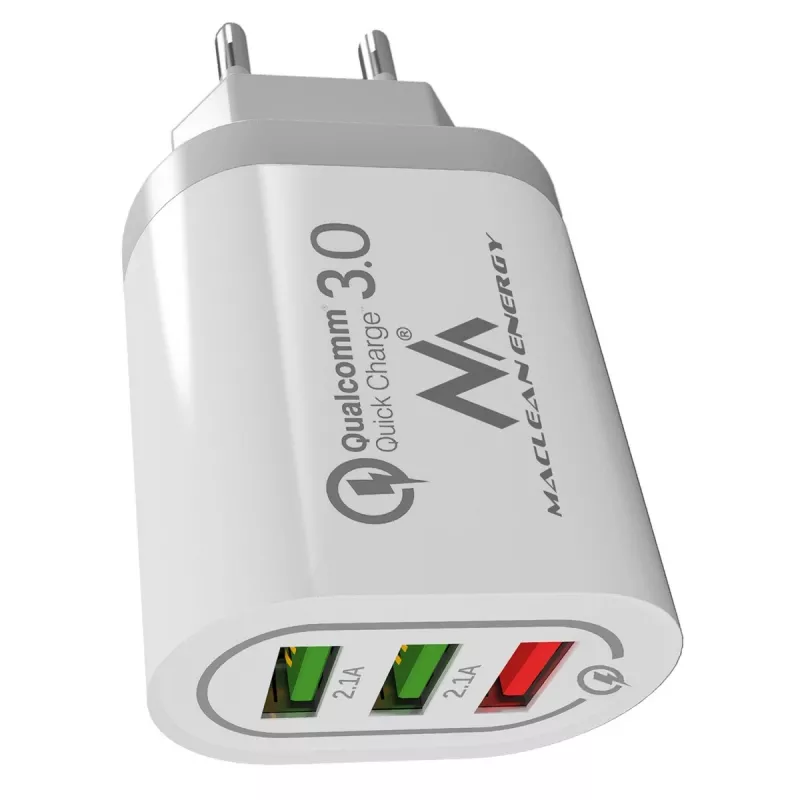 Wall charger MACLEAN MCE479W — 3‑port USB quick charger, 18W total output