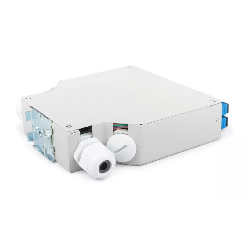 Fiber optic DIN-rail box DIGITUS DN-963890, OS2, SC adapter with 2 m pigtail, steel, blue/grey