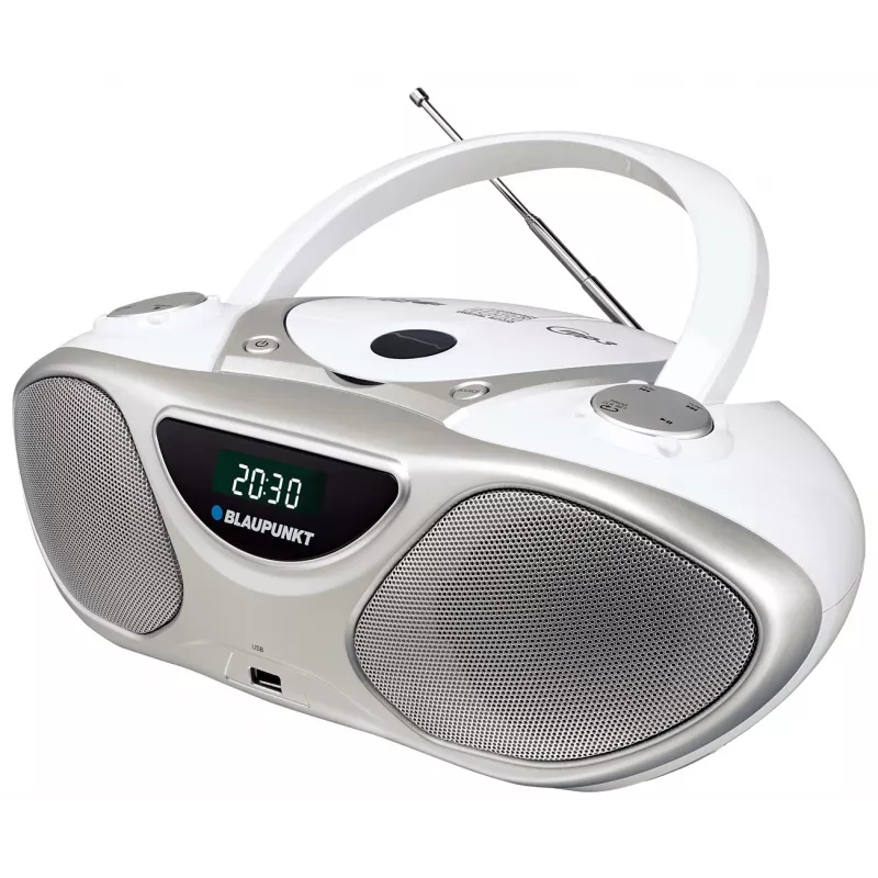 CD recorder BLAUPUNKT BB14WH — CD recorder with MP3 playback, USB, LCD, clock, 2x1 W speakers, silver/white