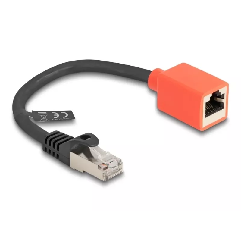 Network Cable DeLOCK RJ45 Device Protection Adapter Cat.6A S/FTP 20 cm Black Red
