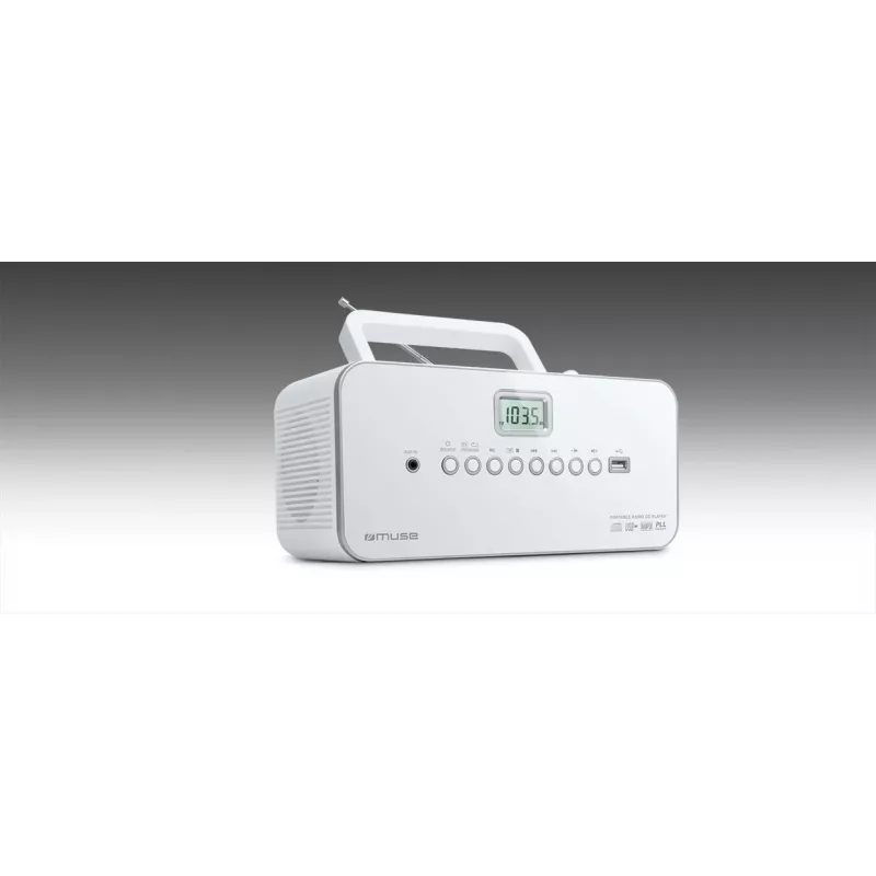 Portable stereo system Muse M-28RDW — CD/MP3 player, FM/MW tuner, 3W RMS, white, 1.4 kg