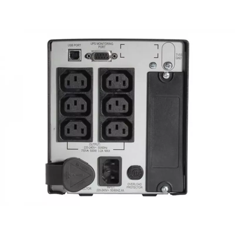 APC Smart UPS 750VA 230V USB with UL approval, 0.75 kVA, 500 W, 50/60 Hz, 340 J, IEC 60320, 4.8 min