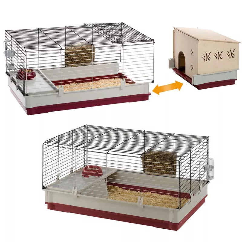 Cage Ferplast Krolik 140 Plus for Rabbit, Grey/Red, W1420×D600×H500 mm, Metal/Plastic