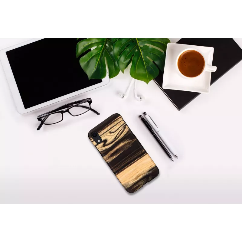 Phone case man and wood for iPhone XR — white ebony black wooden back, protective shell