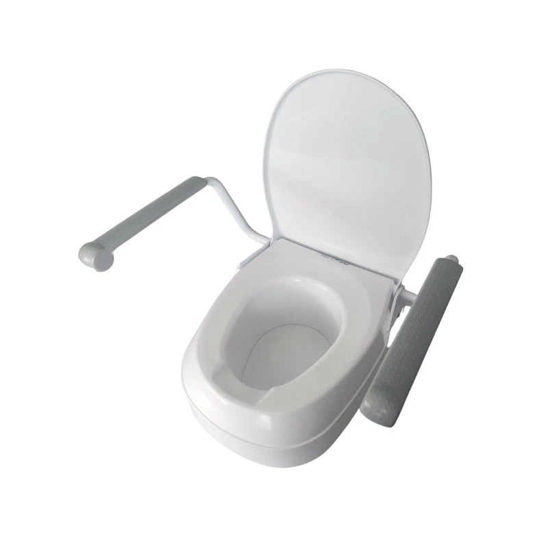 Raised toilet seat Mobilex PLN001 with integrated handrails, polypropylene, adjustable height 6–15 cm, max load 120 kg