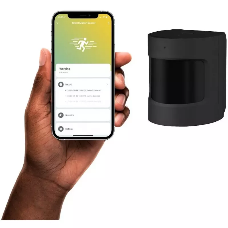 Motion detector Hombli HBSM-0100 — PIR wireless wall sensor, 8 m detection, battery-powered, black