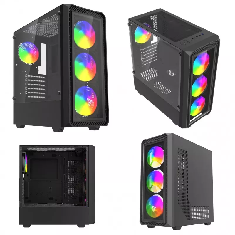 PC Cube Case SAVIO Noctis Glass RGB — Black, ATX/Micro-ATX, 210×410×450 mm, 3×120 mm front fans