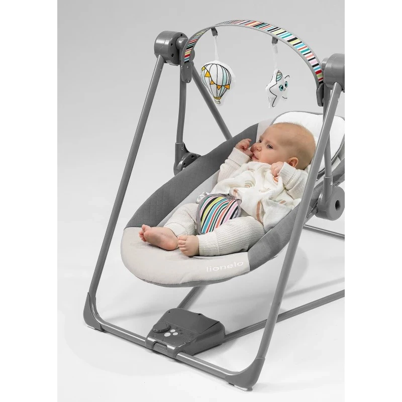 Baby bouncer Lionelo OTTO COZY GREY — compact infant bouncer, soft seat, safety harness