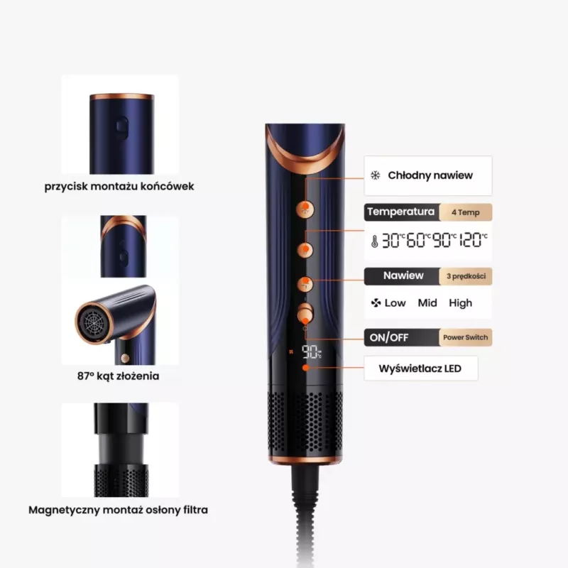 Multistyler hair dryer and curler Lovio LVHS001BL with combined hot air styling function
