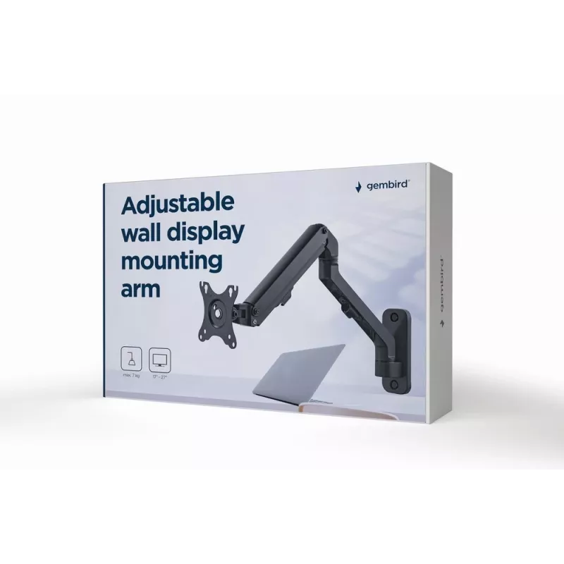 Wall monitor mount Gembird MA-WA1-02, single-arm, for 17 inch–27 inch screens, VESA 75x75–100x100, max load 7 kg, aluminum, black