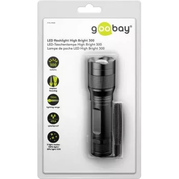 Goobay LED-Flashlight High Bright 300, Black - ideal for Freizeit, Sport, Camping, Angeln, Jagd and Pannenhilfe (44560)