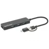 Manhattan USB-C & USB-A Combo Dock/Hub, Ports (4): USB-A (x4), 5 Gbps (USB 3.2 Gen1 aka USB 3.0), USB powered (no external power supply required)