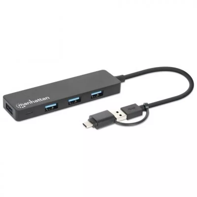 Manhattan USB-C & USB-A Combo Dock/Hub, Ports (4): USB-A (x4), 5 Gbps (USB 3.2 Gen1 aka USB 3.0), USB powered (no external power supply required)