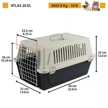 Hard pet carrier FERPLAST Atlas 20 EL, technopolymer, W370×D580×H320 mm, weight 1.85 kg