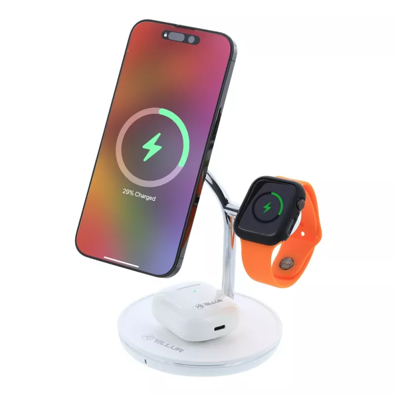 Wireless Desk Charger Tellur TLL151391 3in1 MagSafe Fast Charging for Phone, Watch and Earbuds