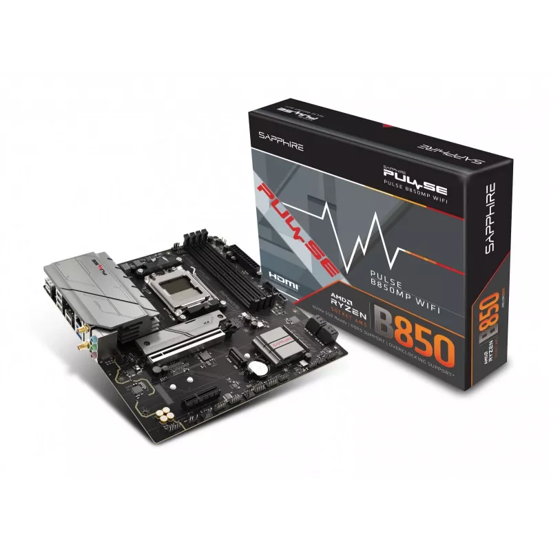 Motherboard Sapphire PULSE B850M WIFI — AMD B850 micro ATX, Socket AM5, DDR5 up to 7600 MHz, 4 DIMM, 192 GB, Wi‑Fi 6, 2.5GbE