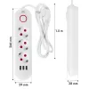 Power strip MACLEAN MCE394W — 3 sockets, 3×USB 2.1A, 110–240V AC, 2500W, 1.5 m cable, white