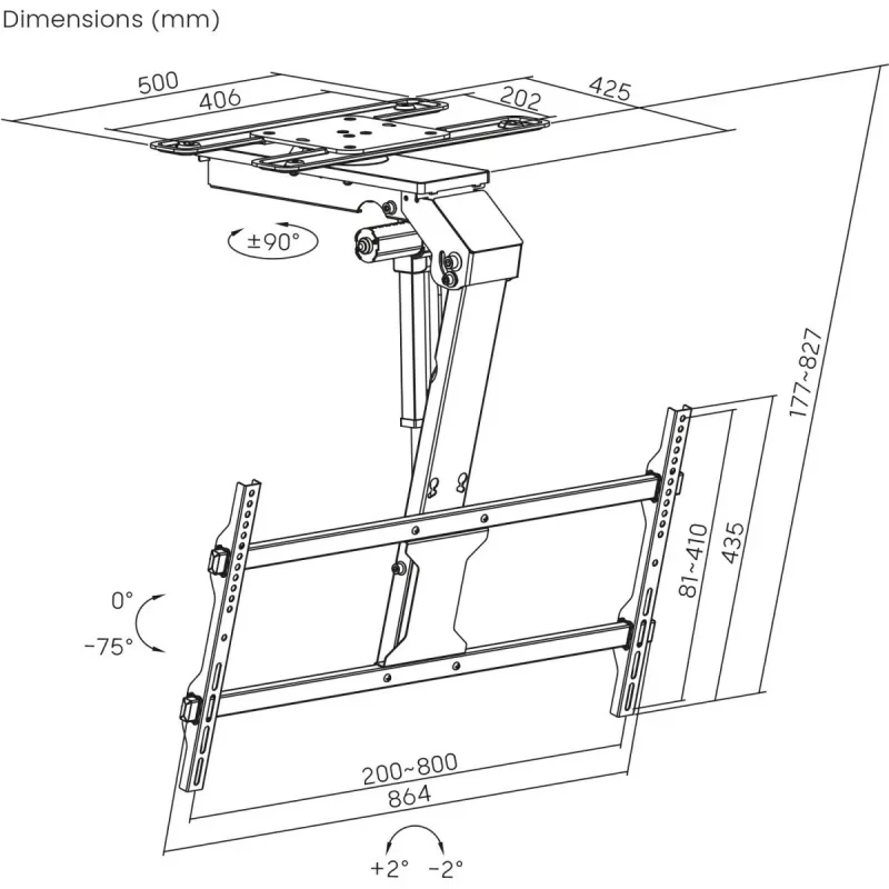 Ceiling TV Mount MACLEAN MC-109 T VESA 800x400 for 43–86 inch screens, max load 45 kg