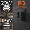Power splitter MACLEAN MCE249 F/B — 2 AC sockets (16A + 6A) with 2×USB-A and 2×USB-C PD 20W, EU plug, black