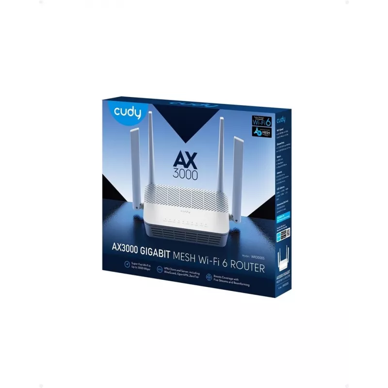 Wireless router Cudy AX3000 (Wi‑Fi 6 Dual‑band 2.4/5 GHz, Gigabit Ethernet, 4x LAN, 2402+574 Mbps)