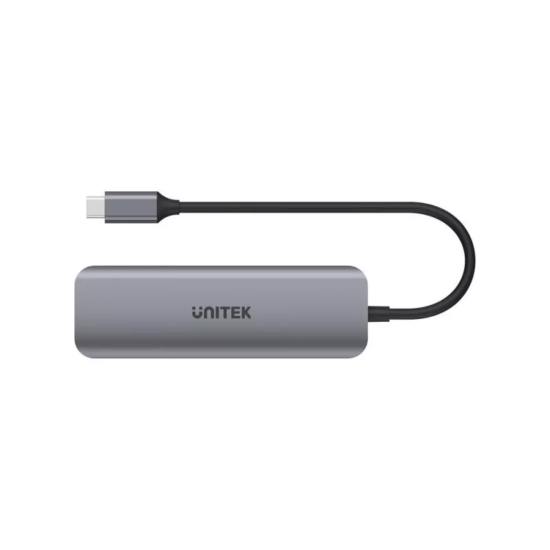 USB hub Unitek P5+ — 5 ports (4 × USB 3.2 Gen 2 Type-A), USB 3.2 Gen 1 host, 5 Gbit/s, 10 W PD, aluminium, grey