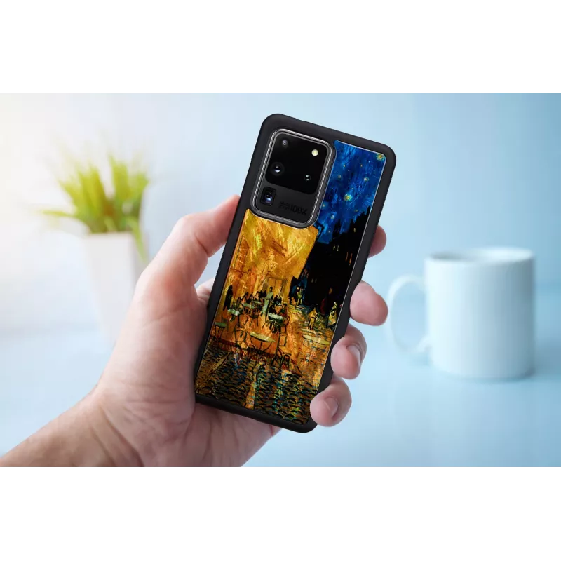 Phone case iKins for Samsung Galaxy S20 Ultra — black, model 'Cafe Terrace'