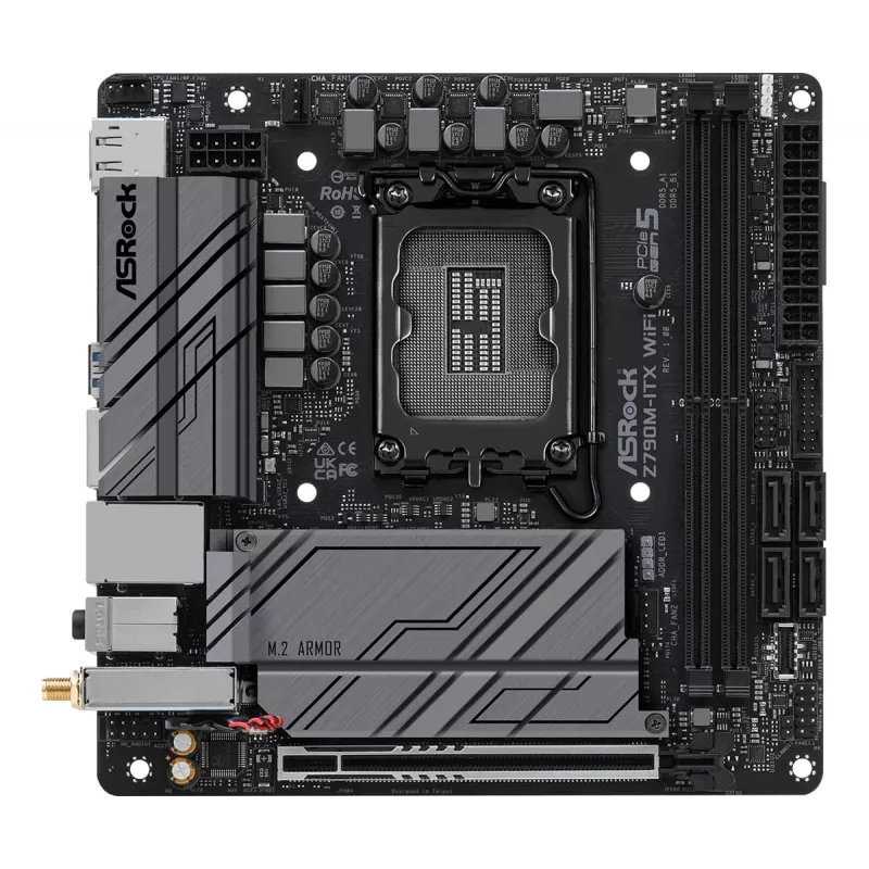 Motherboard ASRock Z790M-ITX WiFi — Intel Z790, LGA 1700, mini ITX, DDR5, 2x DIMM, 64GB, 2.5Gb LAN, Wi‑Fi 6E