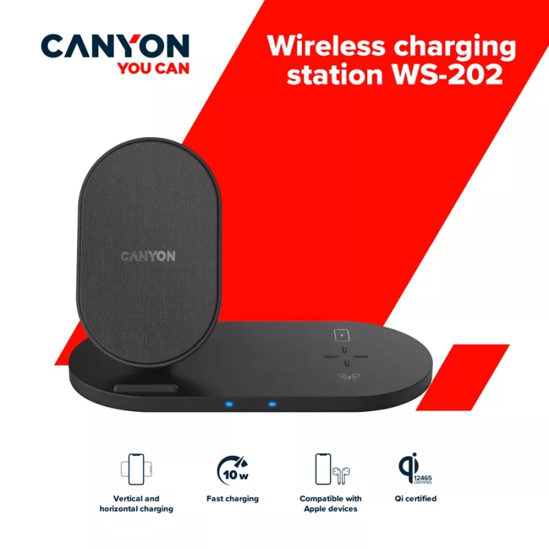 Charger Wireless Dock 2in1 QI 10W/USB-C/LED black