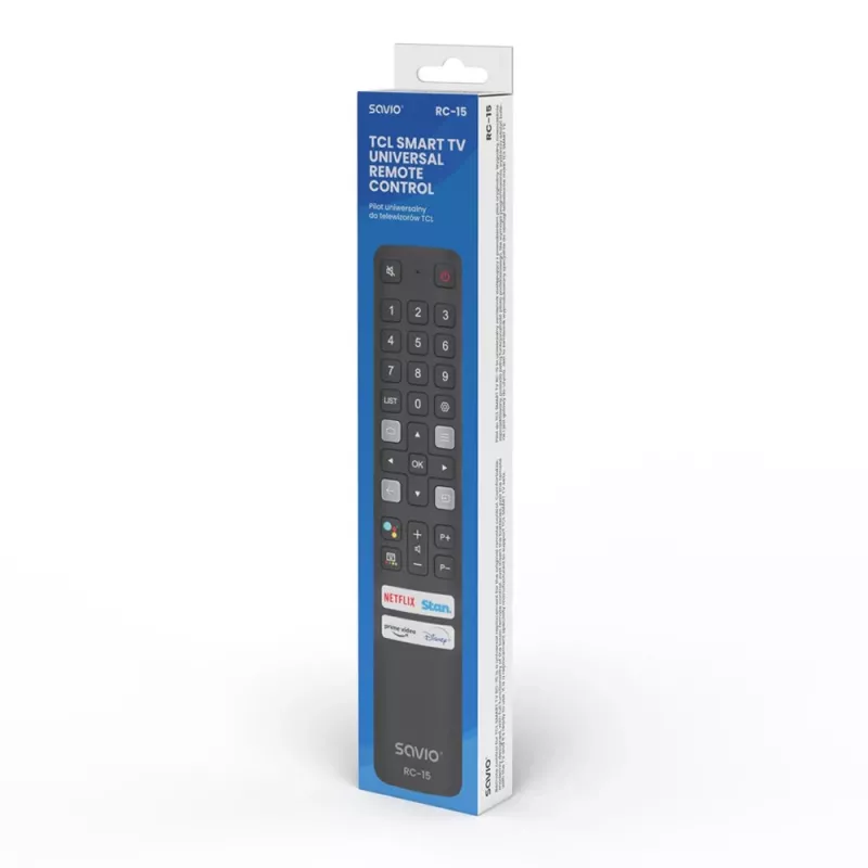 SAVIO universal TV remote RC-15 for TCL SMART TV, IR wireless, black, range 10 m
