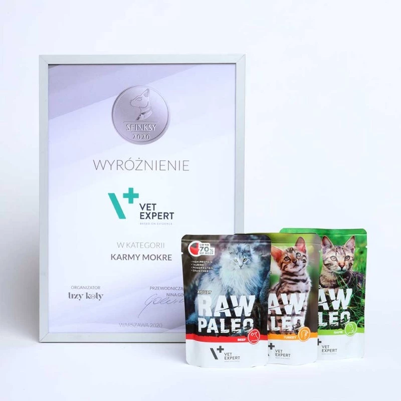 Wet cat food VETEXPERT RAW PALEO Adult Sterilised Beef 100 g pouch, monoprotein, 78% moisture