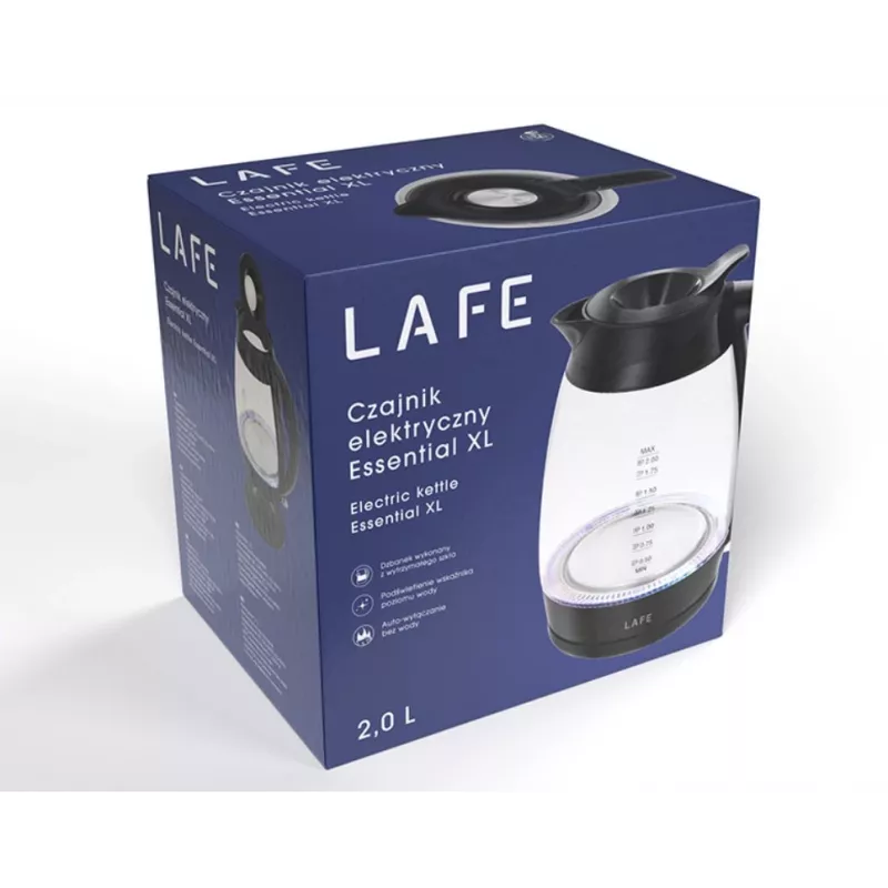 Lafe Essential XL CEG016 glass electric kettle, 2 L, 2200 W, black