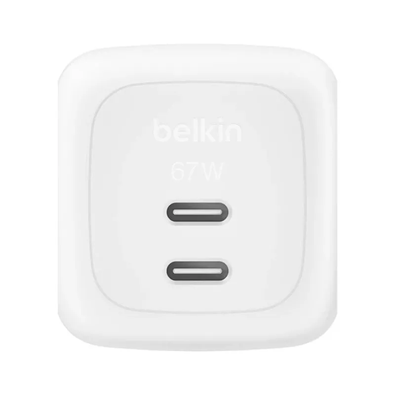 Indoor AC fast charger Belkin WCH020KQ2MWH-B6 — 2x USB‑C, 2 m integrated cable, white
