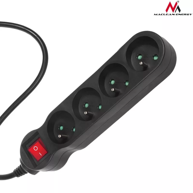 Maclean MCE180 power strip 1,4 M 4 indoor AC outlets Black