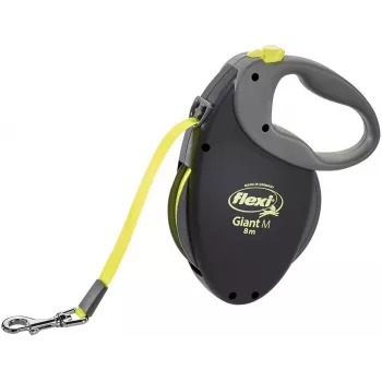 Retractable lead Flexi NEON GIANT M — 8 m tape leash, max load 25 kg, ergonomic handle, black/yellow