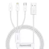 USB cable Baseus SUP0003529 — USB 3.2 Gen 1 (3.1 Gen 1), 1 m, USB-A to USB-C / Micro USB-A / Lightning, White
