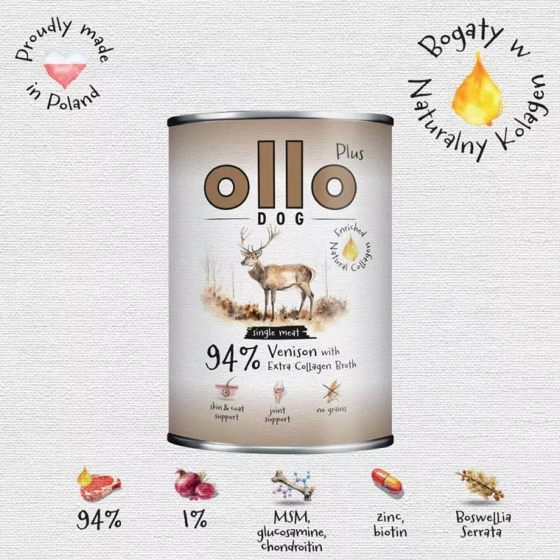 Ollo Plus Kolagen Venison 400g dog food can