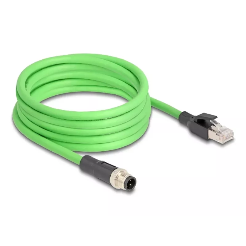 Network Cable DeLOCK M12 Cable D-coded 4 pin male to RJ45 male PUR (TPU) 5m