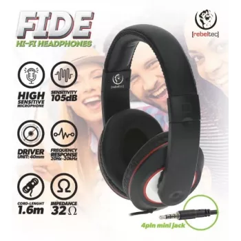 Rebeltec Headphones Wired Fide Over-Ear Black