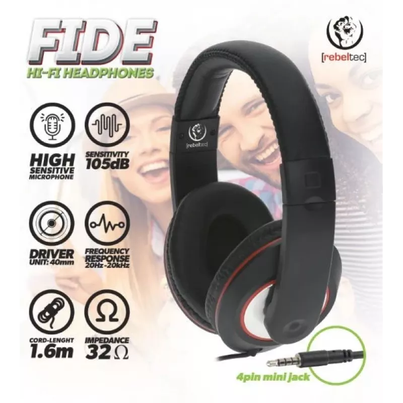 Rebeltec Headphones Wired Fide Over-Ear Black
