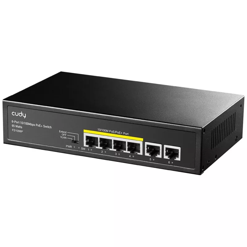 Network switch Cudy FS1006P Fast Ethernet 6-port (4 PoE, 1 PoE+) 10/100 Mbps, 1.2 Gbit/s bandwidth, metal housing, rack/wall mount