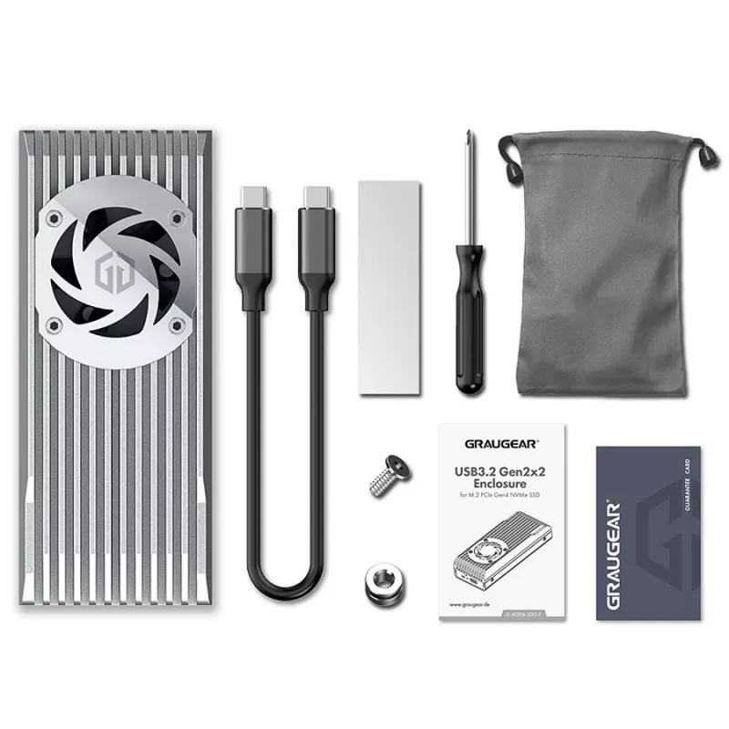 GrauGear externes Gehäuse M.2 NVMe mit Lüfter 20Gbit - Laufwerks-Gehäuse - Gehäuse (G-M206-20G-F)