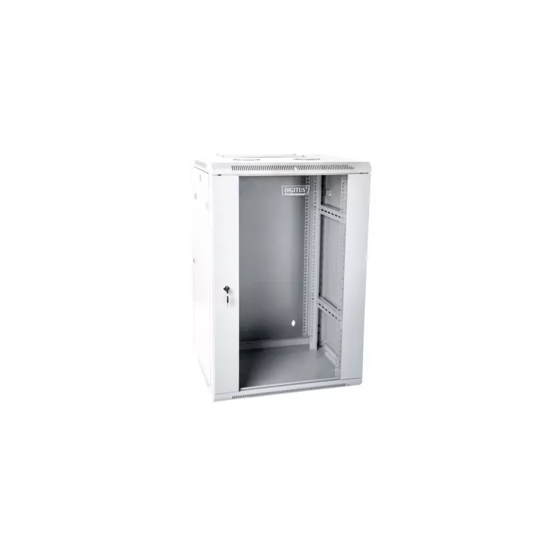 19 15U wall-mounted network rack cabinet 600x600, glass door, grey, split design, assembled, 60kg